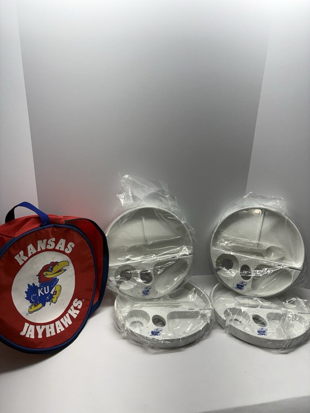 Kansas Jayhawks KU Tailgate Party Picnic Set 4 Person Plates Utensils Carry Case